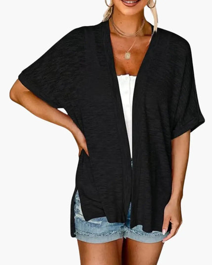 Women's Open Front Cardigan with Short Sleeves - Layering Top