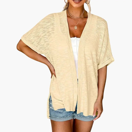 Women's Open Front Cardigan with Short Sleeves - Layering Top