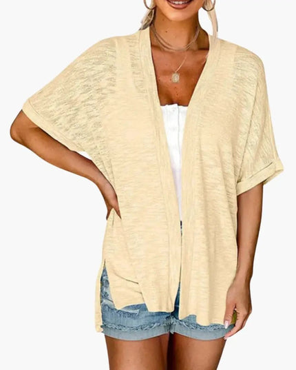 Women's Open Front Cardigan with Short Sleeves - Layering Top