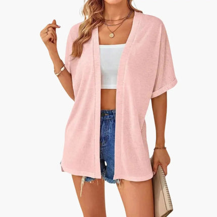 Women's Open Front Cardigan with Short Sleeves - Layering Top