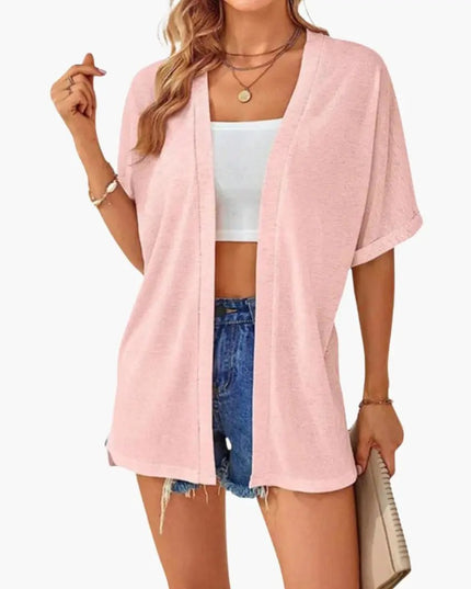 Women's Open Front Cardigan with Short Sleeves - Layering Top