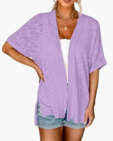 Women's Open Front Cardigan with Short Sleeves - Layering Top