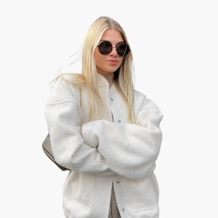 Women’s Oversized Bomber Jacket with Snap Buttons and Pockets