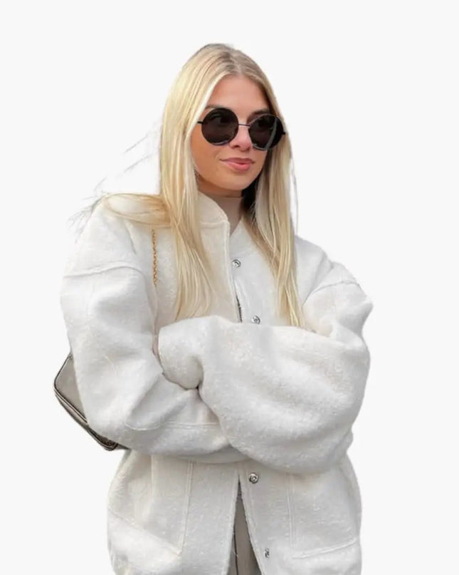 Women’s Oversized Bomber Jacket with Snap Buttons and Pockets