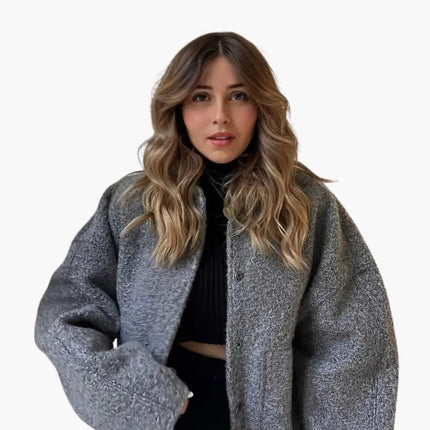 Women’s Oversized Bomber Jacket with Snap Buttons and Pockets