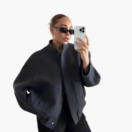 Women’s Oversized Bomber Jacket with Snap Buttons and Pockets