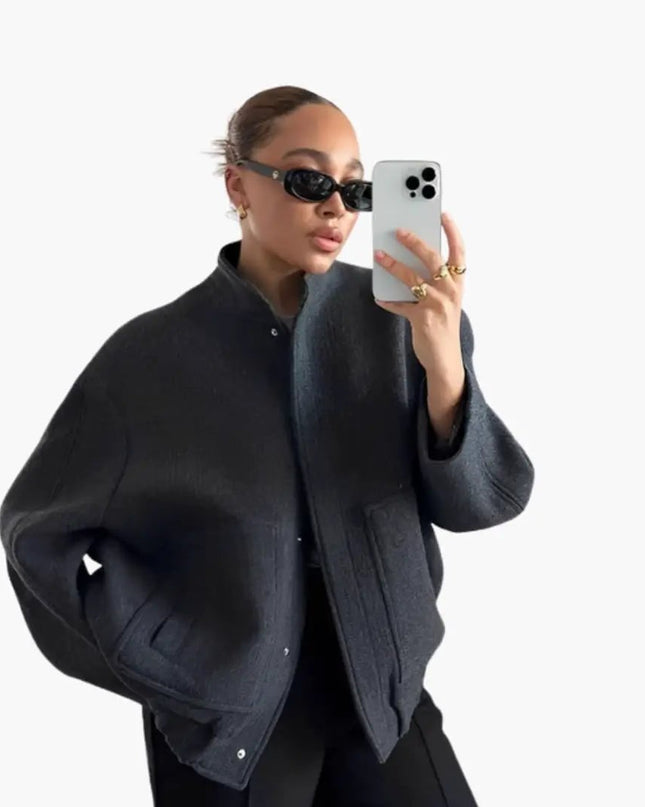 Women’s Oversized Bomber Jacket with Snap Buttons and Pockets