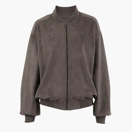 Women’s Oversized Bomber Jacket with Stand Collar and Voluminous Sleeves