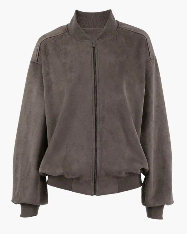 Women’s Oversized Bomber Jacket with Stand Collar and Voluminous Sleeves