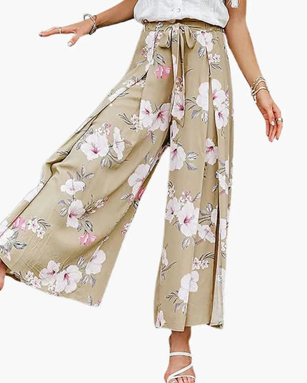 Women’s Palazzo Pants with Elastic Waistband and Floral Design