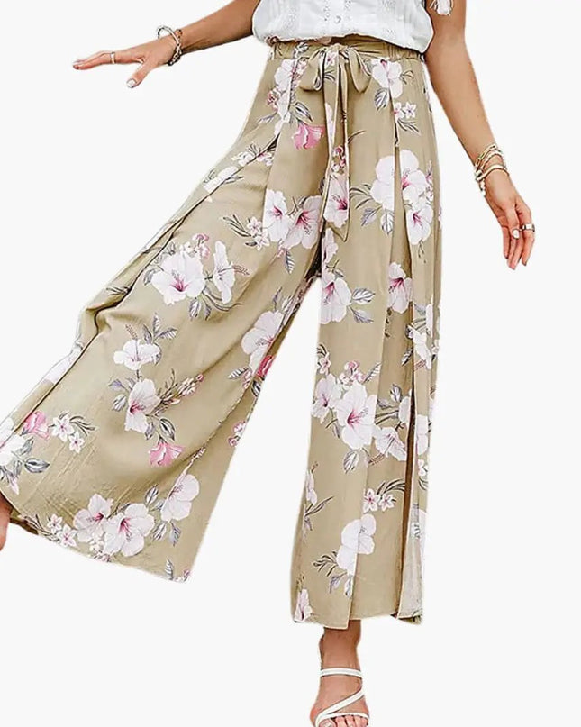 Women’s Palazzo Pants with Elastic Waistband and Floral Design