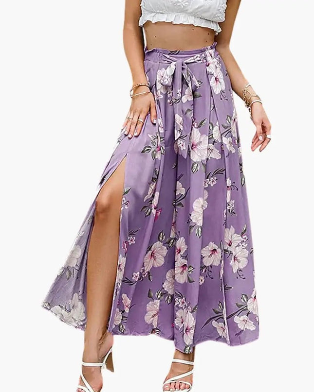 Women’s Palazzo Pants with Elastic Waistband and Floral Design