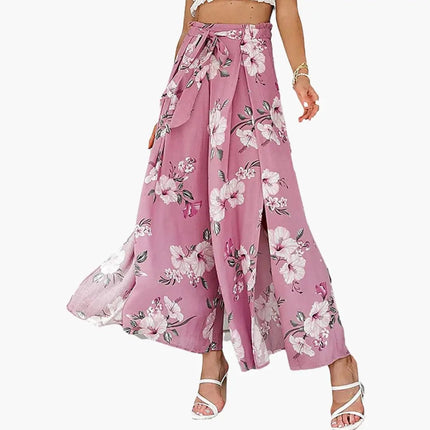 Women’s Palazzo Pants with Elastic Waistband and Floral Design
