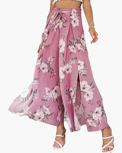 Women’s Palazzo Pants with Elastic Waistband and Floral Design