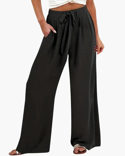 Women’s Palazzo Pants with Tie Waist and Side Pockets