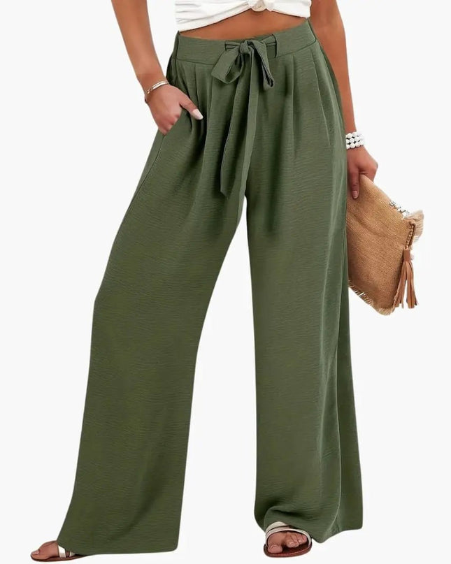 Women’s Palazzo Pants with Tie Waist and Side Pockets
