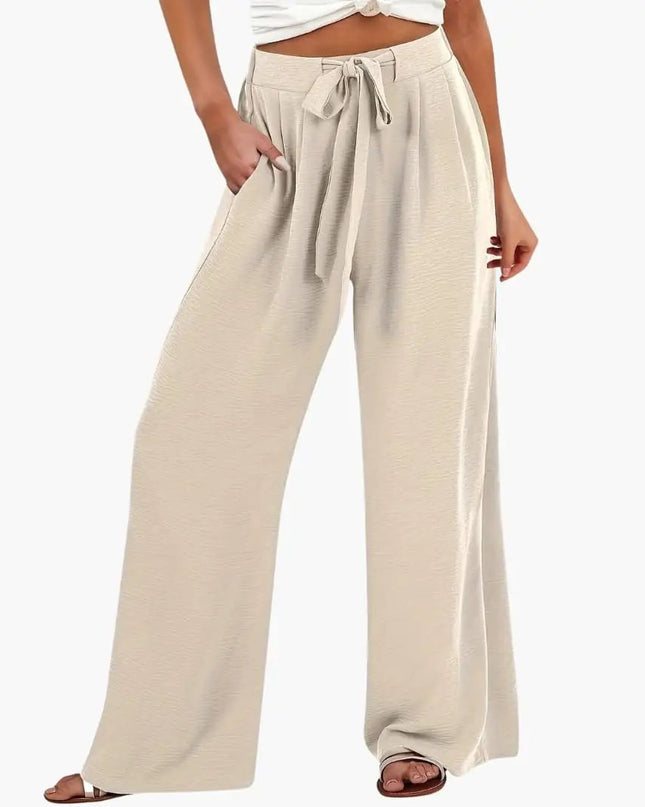 Women’s Palazzo Pants with Tie Waist and Side Pockets
