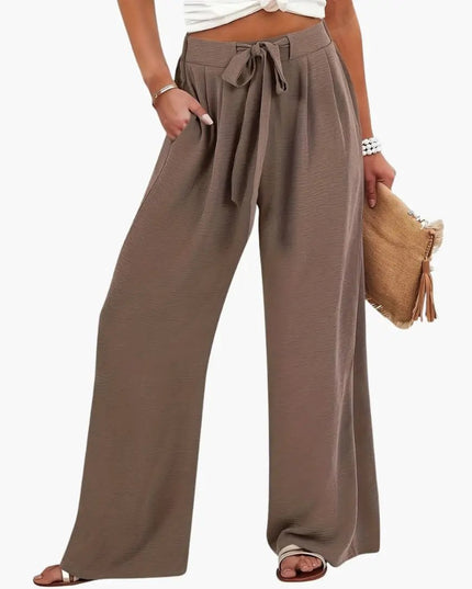 Women’s Palazzo Pants with Tie Waist and Side Pockets