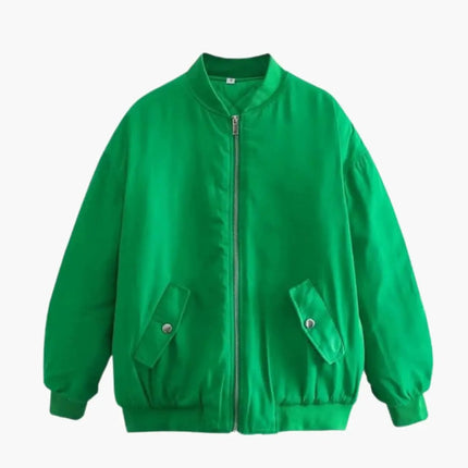 Women’s Plus-Size Bomber Jacket with Zip and Side Pockets