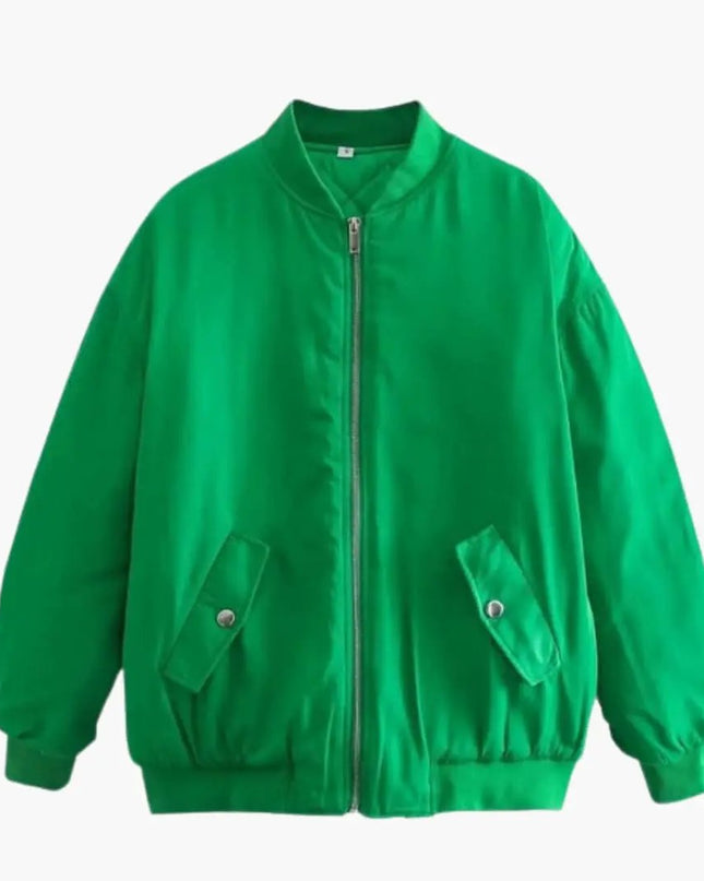 Women’s Plus-Size Bomber Jacket with Zip and Side Pockets