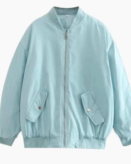 Women’s Plus-Size Bomber Jacket with Zip and Side Pockets