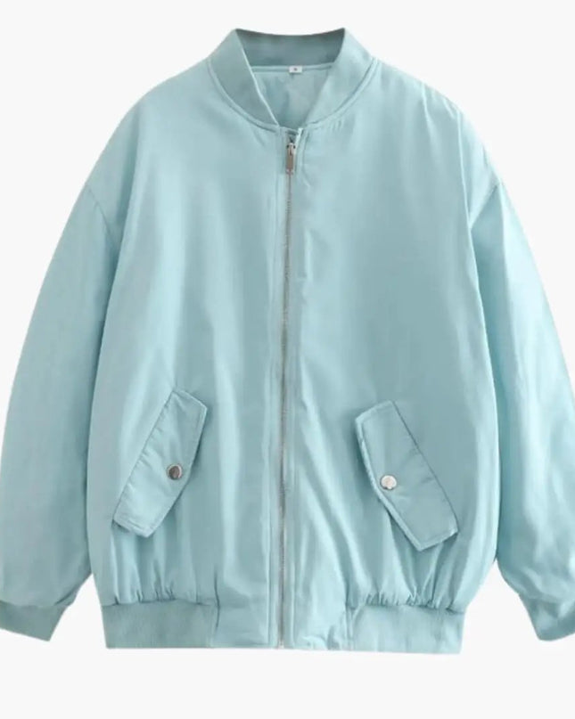 Women’s Plus-Size Bomber Jacket with Zip and Side Pockets