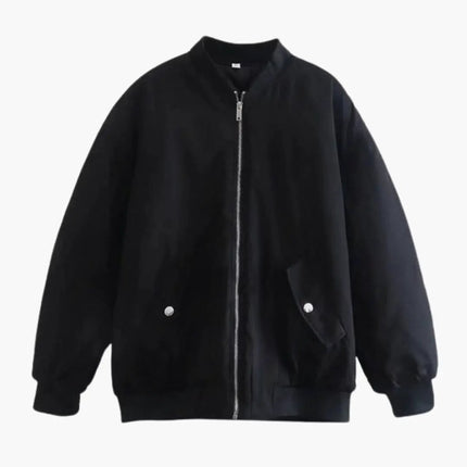 Women’s Plus-Size Bomber Jacket with Zip and Side Pockets