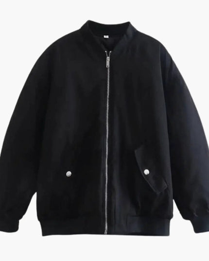 Women’s Plus-Size Bomber Jacket with Zip and Side Pockets