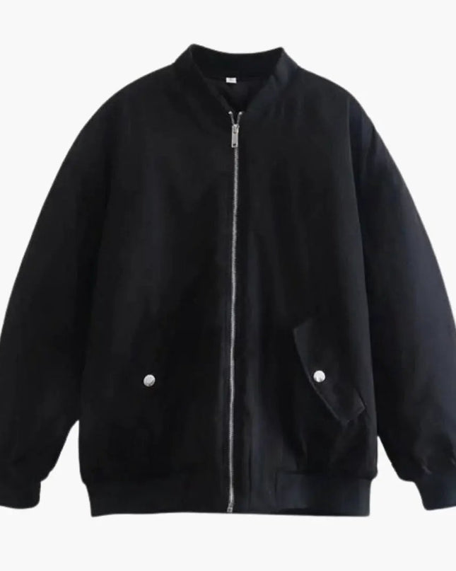 Women’s Plus-Size Bomber Jacket with Zip and Side Pockets