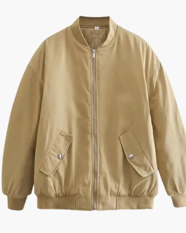 Women’s Plus-Size Bomber Jacket with Zip and Side Pockets