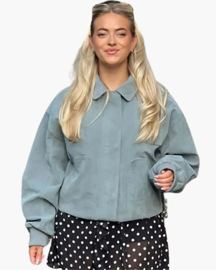Women’s Short Bomber Jacket with Zip Front and Side Pockets