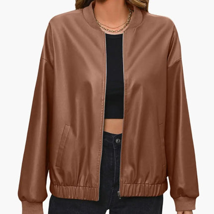 Women’s Sporty Bomber Jacket with Elastic Cuffs and Functional Pockets
