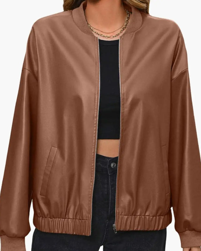 Women’s Sporty Bomber Jacket with Elastic Cuffs and Functional Pockets