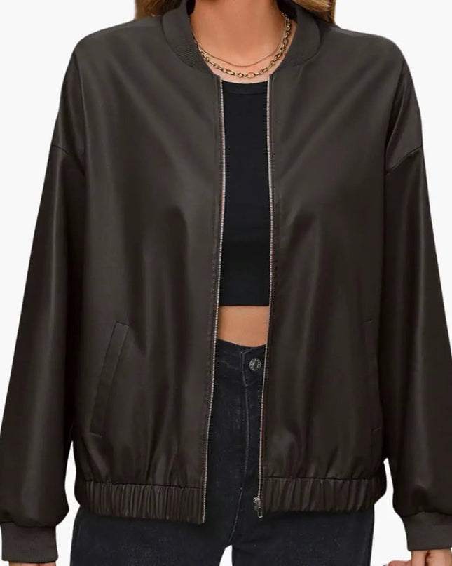 Women’s Sporty Bomber Jacket with Elastic Cuffs and Functional Pockets