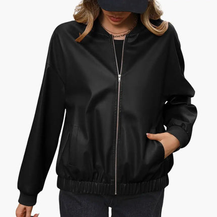 Women’s Sporty Bomber Jacket with Elastic Cuffs and Functional Pockets