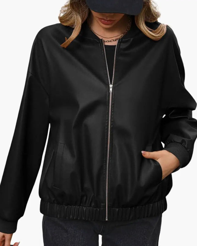Women’s Sporty Bomber Jacket with Elastic Cuffs and Functional Pockets