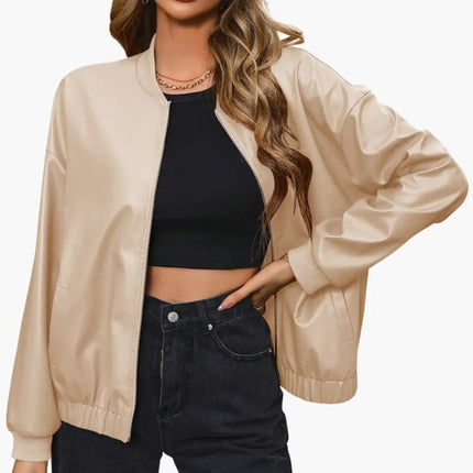 Women’s Sporty Bomber Jacket with Elastic Cuffs and Functional Pockets