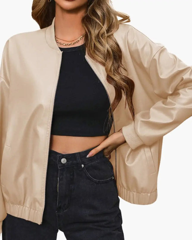 Women’s Sporty Bomber Jacket with Elastic Cuffs and Functional Pockets
