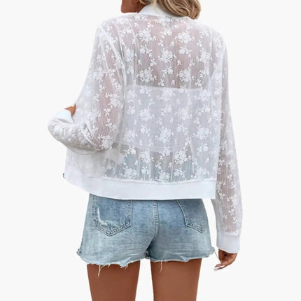 Women’s Transparent Bomber Jacket with Floral Embroidery