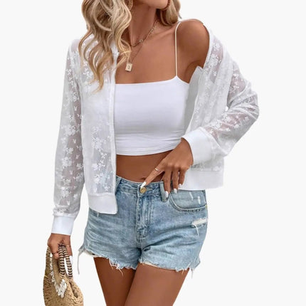 Women’s Transparent Bomber Jacket with Floral Embroidery