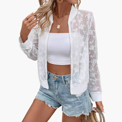 Women’s Transparent Bomber Jacket with Floral Embroidery