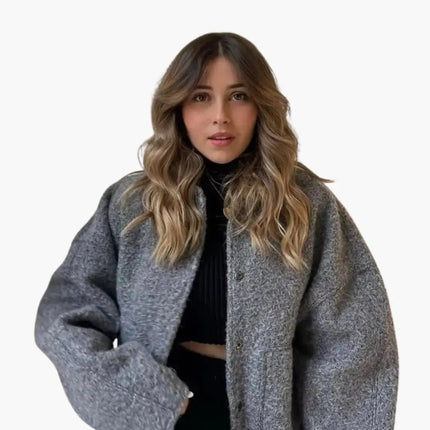 Women’s Trendy Oversized Bomber Jacket with Front Zipper