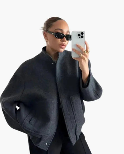 Women’s Trendy Oversized Bomber Jacket with Front Zipper