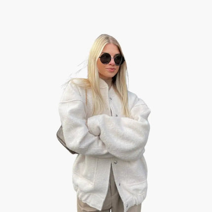 Women’s Trendy Oversized Bomber Jacket with Front Zipper