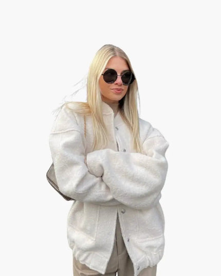 Women’s Trendy Oversized Bomber Jacket with Front Zipper