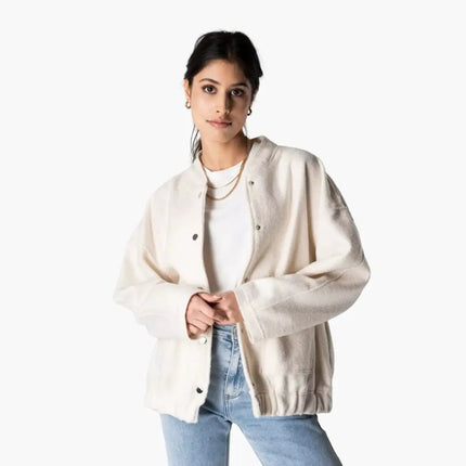 Women’s Trendy Oversized Bomber Jacket with Front Zipper