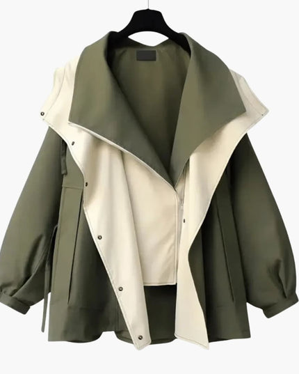 Women’s Two Tone Jacket with Wide Collar and Snap Buttons