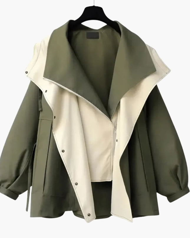 Women’s Two Tone Jacket with Wide Collar and Snap Buttons