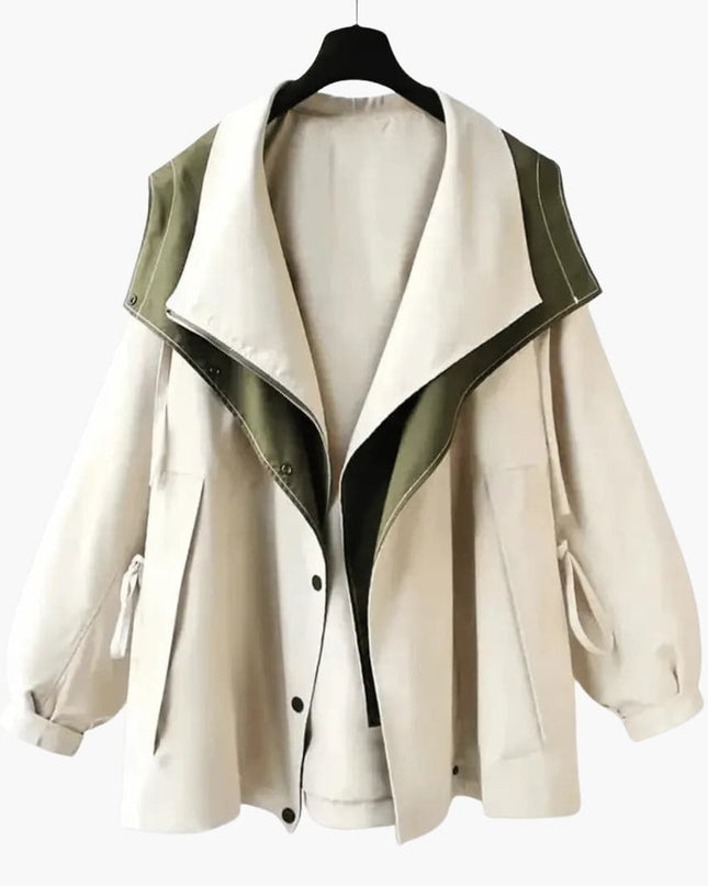 Women’s Two Tone Jacket with Wide Collar and Snap Buttons