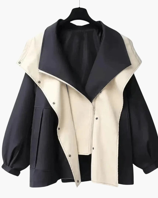 Women’s Two Tone Jacket with Wide Collar and Snap Buttons